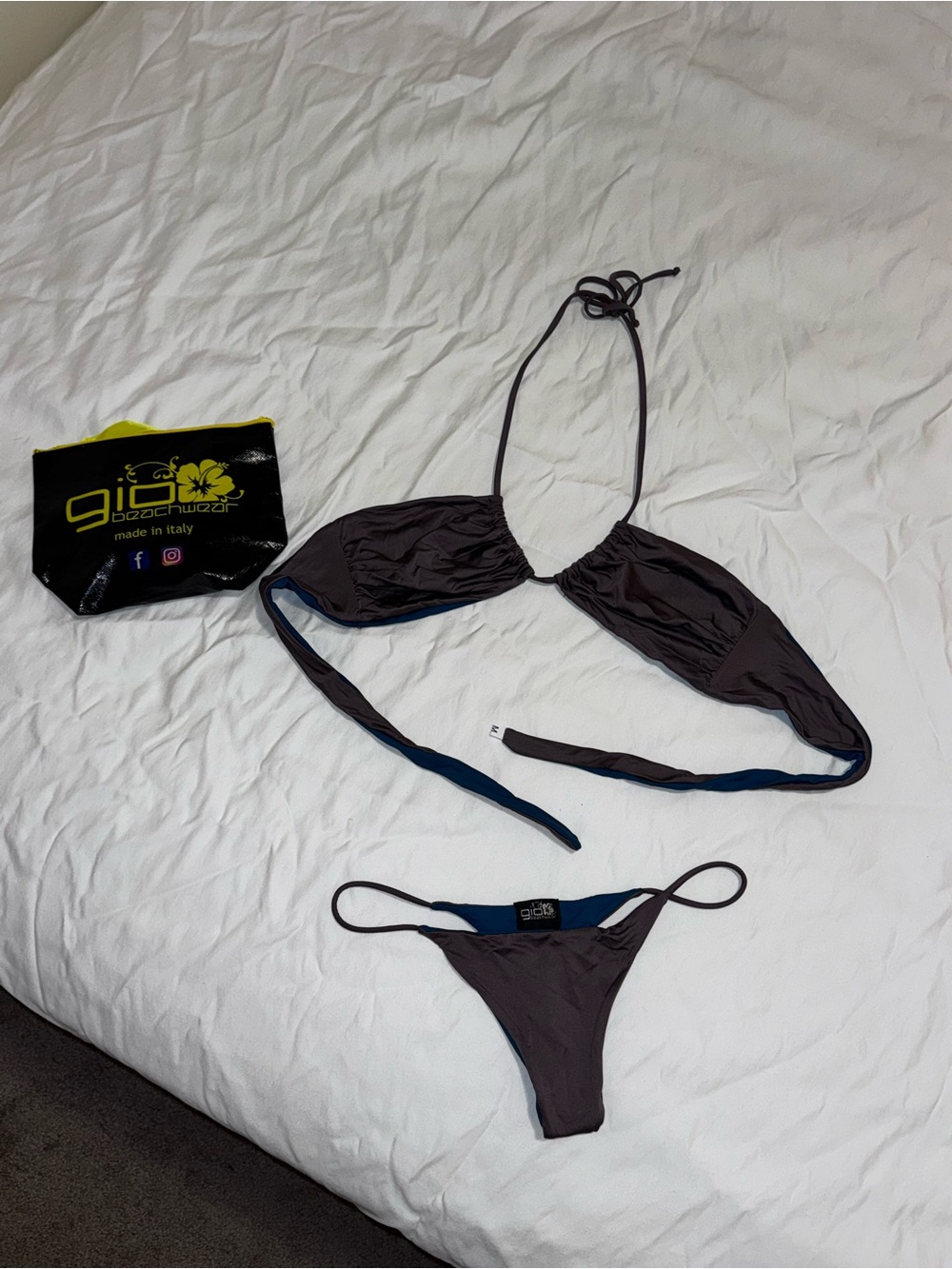 Gio Brown Tan and Teal Reversible Bikini Set from Italy